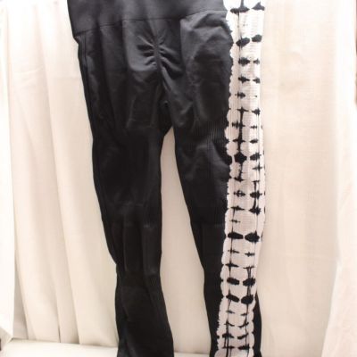 SHEIN Polyester/Elast Black and white Side Stripe tie dye workout leggings LARGE